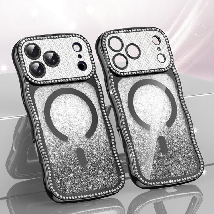 غطاء هاتف مغناطيسي من TPU مع إطار متموج ونجمة ماسية مطلية بالكهرباء وبريق، لهواتف iPhone 17 Pro Max، iPhone 17 Pro، iPhone 17، iPhone 16 Pro Max، iPhone 16 Pro، iPhone 16