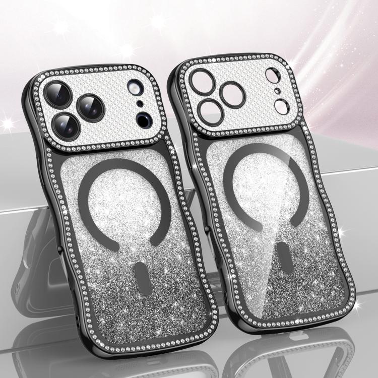 غطاء هاتف مغناطيسي من TPU مع إطار متموج ونجمة ماسية مطلية بالكهرباء وبريق، لهواتف iPhone 17 Pro Max، iPhone 17 Pro، iPhone 17، iPhone 16 Pro Max، iPhone 16 Pro، iPhone 16