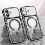 غطاء هاتف مغناطيسي من TPU مع إطار متموج ونجمة ماسية مطلية بالكهرباء وبريق، لهواتف iPhone 17 Pro Max، iPhone 17 Pro، iPhone 17، iPhone 16 Pro Max، iPhone 16 Pro، iPhone 16