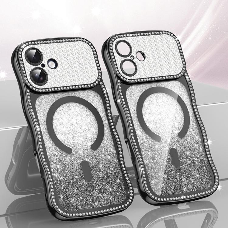 غطاء هاتف مغناطيسي من TPU مع إطار متموج ونجمة ماسية مطلية بالكهرباء وبريق، لهواتف iPhone 17 Pro Max، iPhone 17 Pro، iPhone 17، iPhone 16 Pro Max، iPhone 16 Pro، iPhone 16