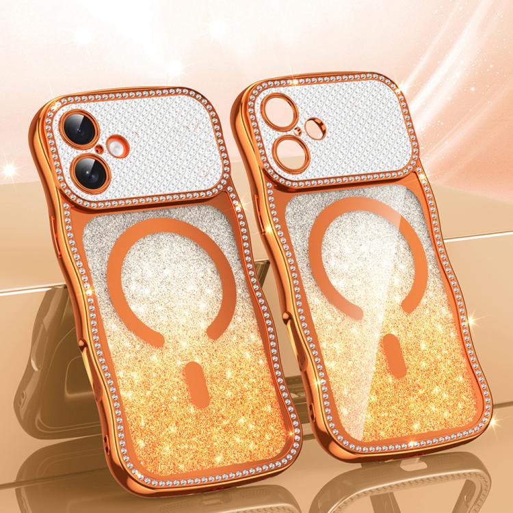 غطاء هاتف مغناطيسي من TPU مع إطار متموج ونجمة ماسية مطلية بالكهرباء وبريق، لهواتف iPhone 17 Pro Max، iPhone 17 Pro، iPhone 17، iPhone 16 Pro Max، iPhone 16 Pro، iPhone 16
