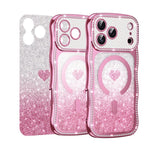 Wavy Frame Star Diamond Electroplate TPU Glitter Heart Magnetic Phone Case, For iPhone 17 Pro Max, For iPhone 17 Pro, For iPhone 17, For iPhone 16 Pro Max, For iPhone 16 Pro, For iPhone 16