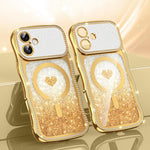 Wavy Frame Star Diamond Electroplate TPU Glitter Heart Magnetic Phone Case, For iPhone 17 Pro Max, For iPhone 17 Pro, For iPhone 17, For iPhone 16 Pro Max, For iPhone 16 Pro, For iPhone 16