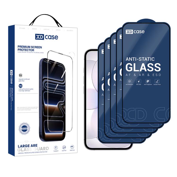 5 قطع في عبوة من فيلم زجاج مقسى عالي الدقة مطبوع بشاشة حريرية من XDcase، لهواتف iPhone 17e / 16e، iPhone 17 Pro Max، iPhone 17 Pro، iPhone 17، iPhone Air، iPhone 16 Pro Max، iPhone 16 Pro، iPhone 16 Plus، iPhone 16