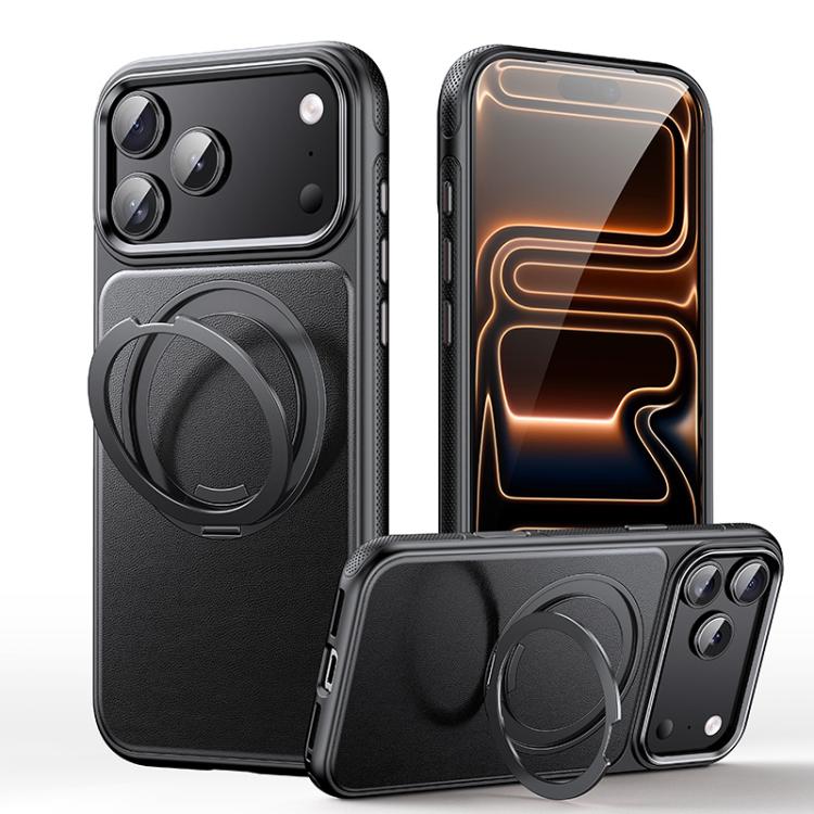 غطاء هاتف مع حامل مغناطيسي دوار 360 درجة بنقشة جلد، لهواتف iPhone 17 Pro Max، iPhone 17 Pro، iPhone 17، iPhone Air، iPhone 16 Pro Max، iPhone 16 Pro، iPhone 16 Plus، iPhone 16