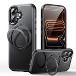 غطاء هاتف مع حامل مغناطيسي دوار 360 درجة بنقشة جلد، لهواتف iPhone 17 Pro Max، iPhone 17 Pro، iPhone 17، iPhone Air، iPhone 16 Pro Max، iPhone 16 Pro، iPhone 16 Plus، iPhone 16