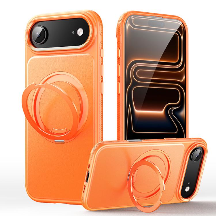غطاء هاتف مع حامل مغناطيسي دوار 360 درجة بنقشة جلد، لهواتف iPhone 17 Pro Max، iPhone 17 Pro، iPhone 17، iPhone Air، iPhone 16 Pro Max، iPhone 16 Pro، iPhone 16 Plus، iPhone 16