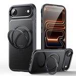 غطاء هاتف مع حامل مغناطيسي دوار 360 درجة بنقشة جلد، لهواتف iPhone 17 Pro Max، iPhone 17 Pro، iPhone 17، iPhone Air، iPhone 16 Pro Max، iPhone 16 Pro، iPhone 16 Plus، iPhone 16