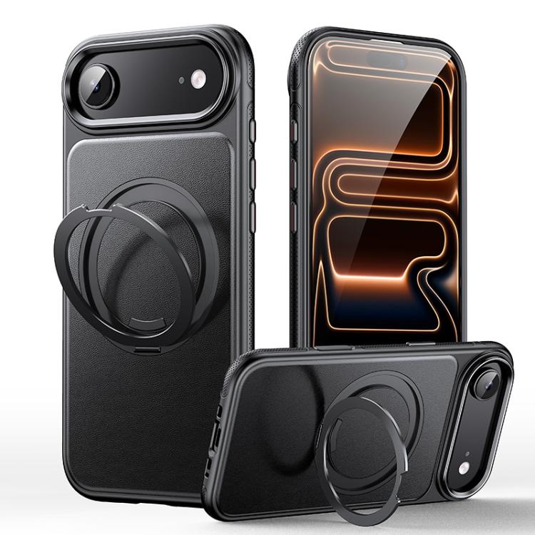 غطاء هاتف مع حامل مغناطيسي دوار 360 درجة بنقشة جلد، لهواتف iPhone 17 Pro Max، iPhone 17 Pro، iPhone 17، iPhone Air، iPhone 16 Pro Max، iPhone 16 Pro، iPhone 16 Plus، iPhone 16