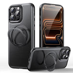 غطاء هاتف مع حامل مغناطيسي دوار 360 درجة بنقشة جلد، لهواتف iPhone 17 Pro Max، iPhone 17 Pro، iPhone 17، iPhone Air، iPhone 16 Pro Max، iPhone 16 Pro، iPhone 16 Plus، iPhone 16