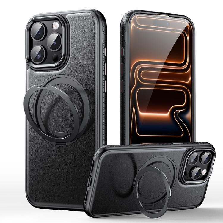 غطاء هاتف مع حامل مغناطيسي دوار 360 درجة بنقشة جلد، لهواتف iPhone 17 Pro Max، iPhone 17 Pro، iPhone 17، iPhone Air، iPhone 16 Pro Max، iPhone 16 Pro، iPhone 16 Plus، iPhone 16