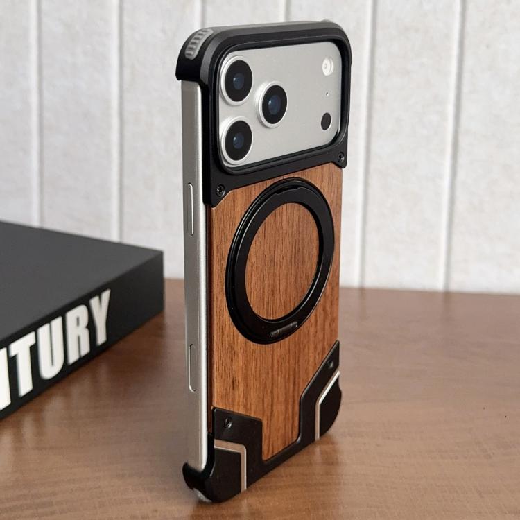 حامل هاتف دوّار 360 درجة بدون إطار معدني من خشب الجوز بلون Armor مع مغناطيس، لهاتف iPhone 17 Pro Max، iPhone 17 Pro