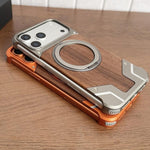 حامل هاتف دوّار 360 درجة بدون إطار معدني من خشب الجوز بلون Armor مع مغناطيس، لهاتف iPhone 17 Pro Max، iPhone 17 Pro