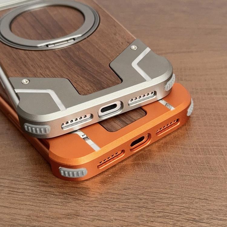حامل هاتف دوّار 360 درجة بدون إطار معدني من خشب الجوز بلون Armor مع مغناطيس، لهاتف iPhone 17 Pro Max، iPhone 17 Pro