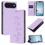 Cute Cats Embossed Magnetic RFID Vegan Leather Phone Case, For iPhone Air, For iPhone 16 Pro Max, For iPhone 16 Pro, For iPhone 16 Plus