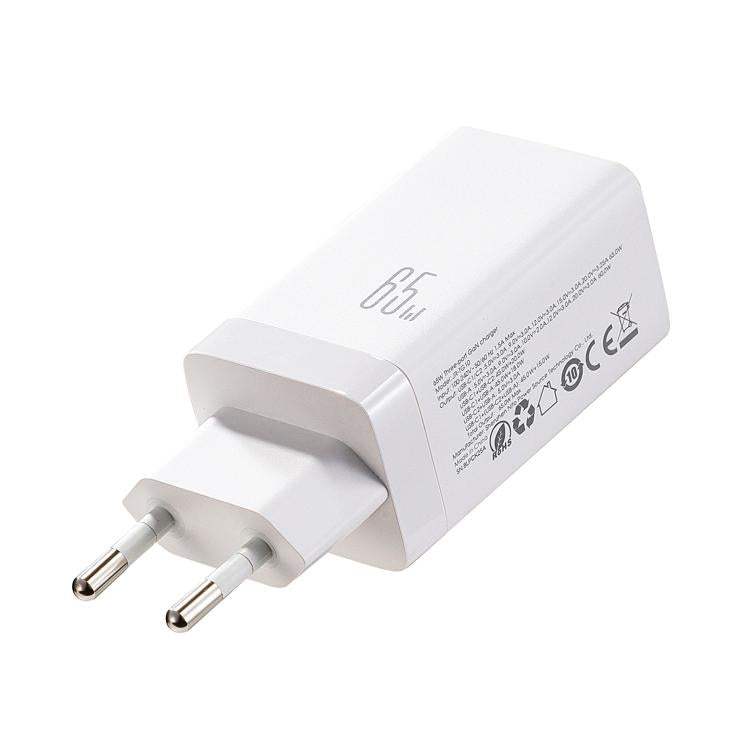 شاحن JOYROOM JR-TG10 بقوة 65W GaN مع منفذي Type-C ومنفذ USB 3، مع كابل Type-C إلى Type-C، قابس الاتحاد الأوروبي، قابس المملكة المتحدة