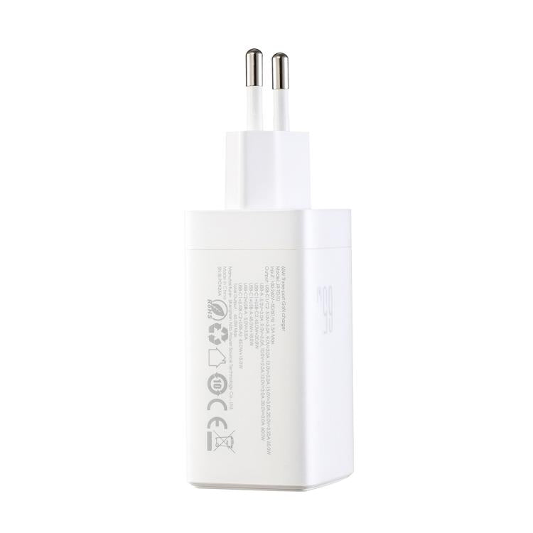 شاحن JOYROOM JR-TG10 بقوة 65W GaN مع منفذي Type-C ومنفذ USB 3، مع كابل Type-C إلى Type-C، قابس الاتحاد الأوروبي، قابس المملكة المتحدة