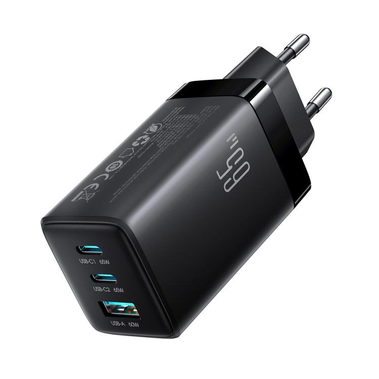 شاحن JOYROOM JR-TG10 بقوة 65W GaN مع منفذي Type-C ومنفذ USB 3، مع كابل Type-C إلى Type-C، قابس الاتحاد الأوروبي، قابس المملكة المتحدة