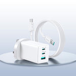 شاحن JOYROOM JR-TG10 بقوة 65W GaN مع منفذي Type-C ومنفذ USB 3، مع كابل Type-C إلى Type-C، قابس الاتحاد الأوروبي، قابس المملكة المتحدة