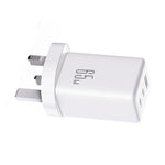 شاحن JOYROOM JR-TG10 بقوة 65 واط GaN مع منفذي Type-C ومنفذ USB 3، مع كابل Type-C إلى 8 بن، قابس المملكة المتحدة