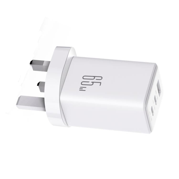 شاحن JOYROOM JR-TG10 بقوة 65 واط GaN مع منفذي Type-C ومنفذ USB 3، مع كابل Type-C إلى 8 بن، قابس المملكة المتحدة