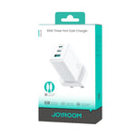 شاحن JOYROOM JR-TG10 بقوة 65 واط GaN مع منفذي Type-C ومنفذ USB 3، مع كابل Type-C إلى 8 بن، قابس المملكة المتحدة