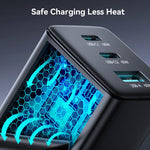 شاحن JOYROOM JR-TG10 بقوة 65 واط GaN مع منفذي Type-C ومنفذ USB 3، مع كابل Type-C إلى 8 بن، قابس المملكة المتحدة