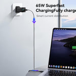 شاحن JOYROOM JR-TG10 بقوة 65 واط GaN مع منفذي Type-C ومنفذ USB 3، مع كابل Type-C إلى 8 بن، قابس المملكة المتحدة