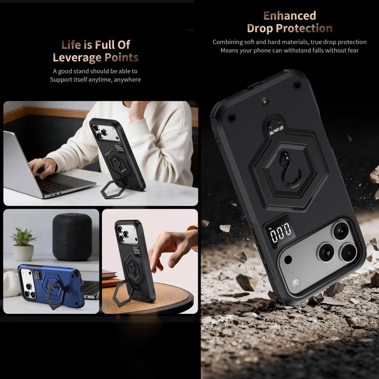 غطاء هاتف مع حامل مغناطيسي على شكل درع سداسي الوزن، لهواتف iPhone 17 Pro Max، iPhone 17 Pro، iPhone 17، iPhone Air، iPhone 16 Pro Max، iPhone 16 Pro
