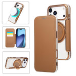 حافظة هاتف رفيعة جداً من الجلد النباتي مع طلاء مغناطيسي وحامل دوار، لهواتف iPhone 17e / 16e، iPhone 17 Pro Max، iPhone 17 Pro، iPhone 17، iPhone Air، iPhone 16 Pro Max