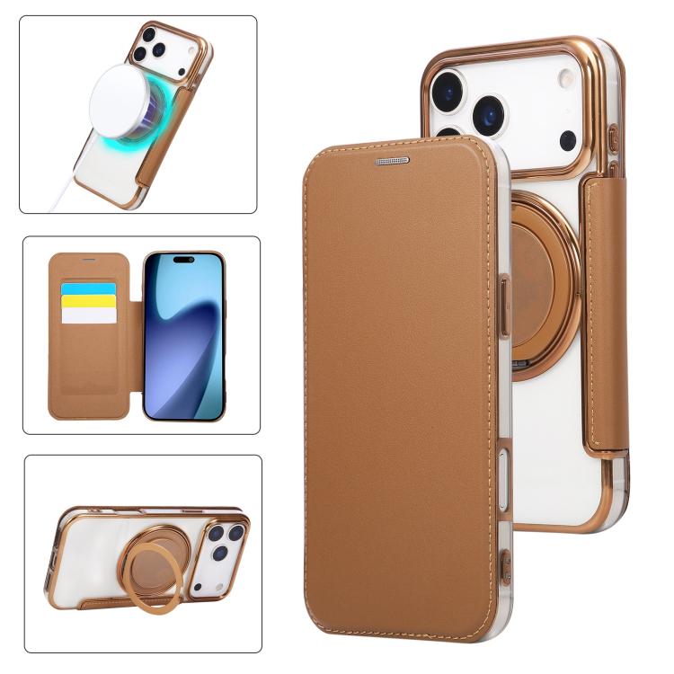 حافظة هاتف رفيعة جداً من الجلد النباتي مع طلاء مغناطيسي وحامل دوار، لهواتف iPhone 17e / 16e، iPhone 17 Pro Max، iPhone 17 Pro، iPhone 17، iPhone Air، iPhone 16 Pro Max