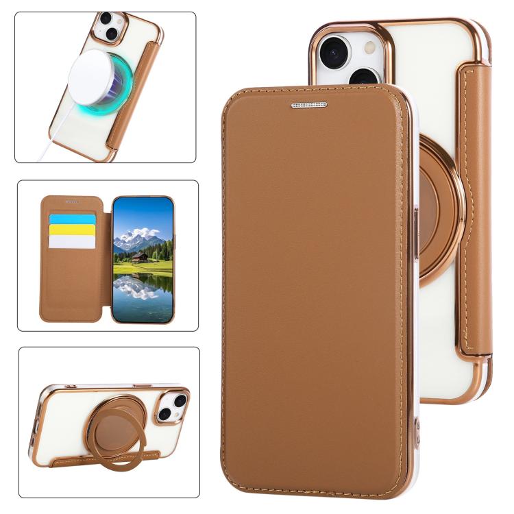 Ultra-thin Rotation Holder Magnetic Plating Vegan Leather Phone Case, For iPhone 16 Pro, For iPhone 16 Plus, For iPhone 16, For iPhone 15 Pro Max, For iPhone 15 Pro, For iPhone 15 Plus / 14 Plus