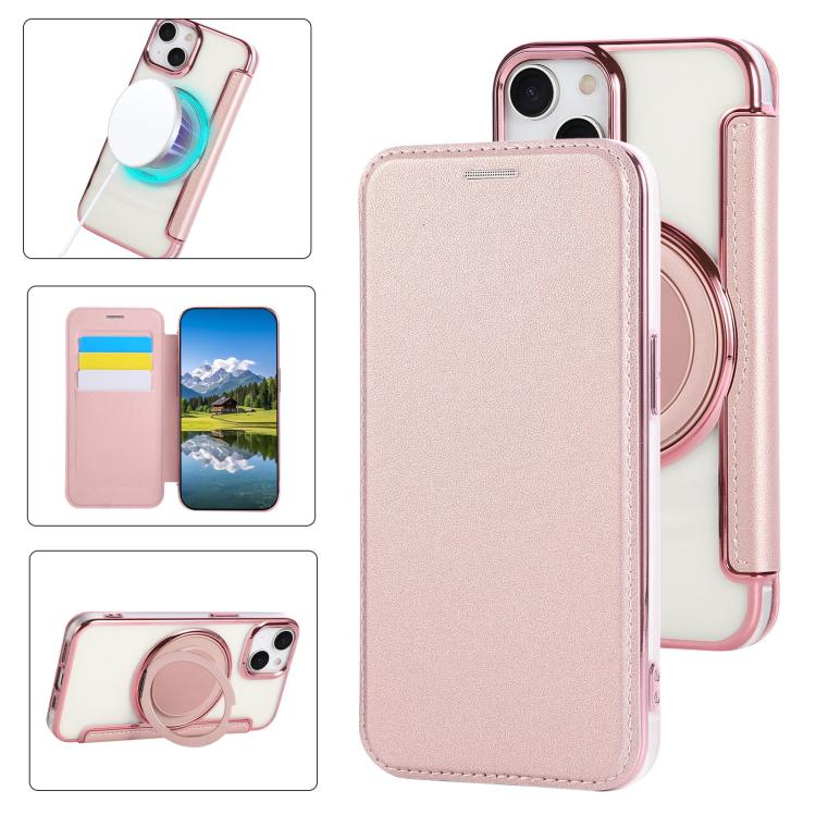 غطاء هاتف من الجلد النباتي مطلي مغناطيسي رفيع جداً مع حامل دوار، لهواتف iPhone 15، iPhone 14 / 13، iPhone 14 Pro، iPhone 14 Pro Max، iPhone 13 Pro Max، iPhone 13 Pro