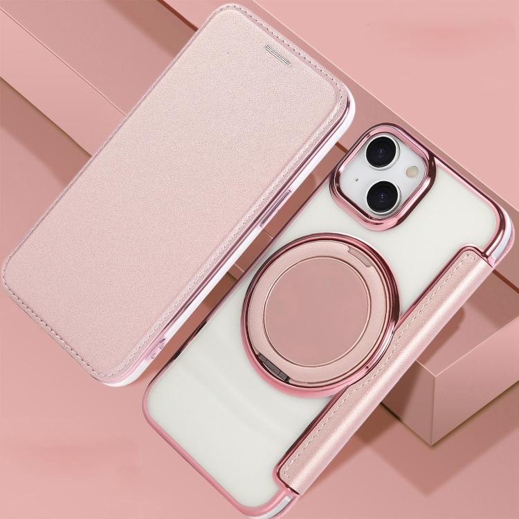 غطاء هاتف من الجلد النباتي مطلي مغناطيسي رفيع جداً مع حامل دوار، لهواتف iPhone 15، iPhone 14 / 13، iPhone 14 Pro، iPhone 14 Pro Max، iPhone 13 Pro Max، iPhone 13 Pro