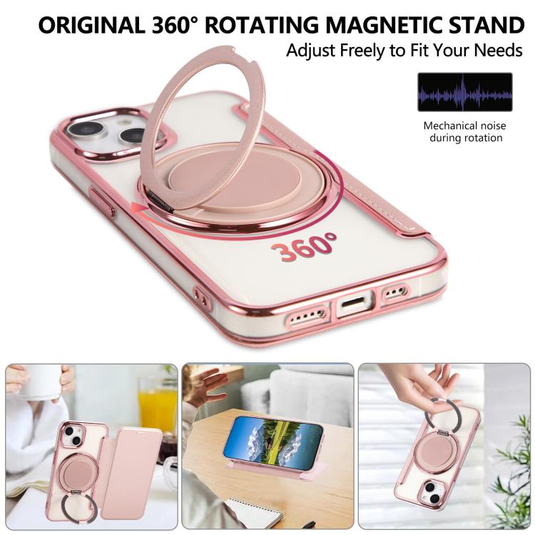 غطاء هاتف من الجلد النباتي مطلي مغناطيسي رفيع جداً مع حامل دوار، لهواتف iPhone 15، iPhone 14 / 13، iPhone 14 Pro، iPhone 14 Pro Max، iPhone 13 Pro Max، iPhone 13 Pro