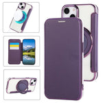 غطاء هاتف من الجلد النباتي مطلي مغناطيسي رفيع جداً مع حامل دوار، لهواتف iPhone 15، iPhone 14 / 13، iPhone 14 Pro، iPhone 14 Pro Max، iPhone 13 Pro Max، iPhone 13 Pro