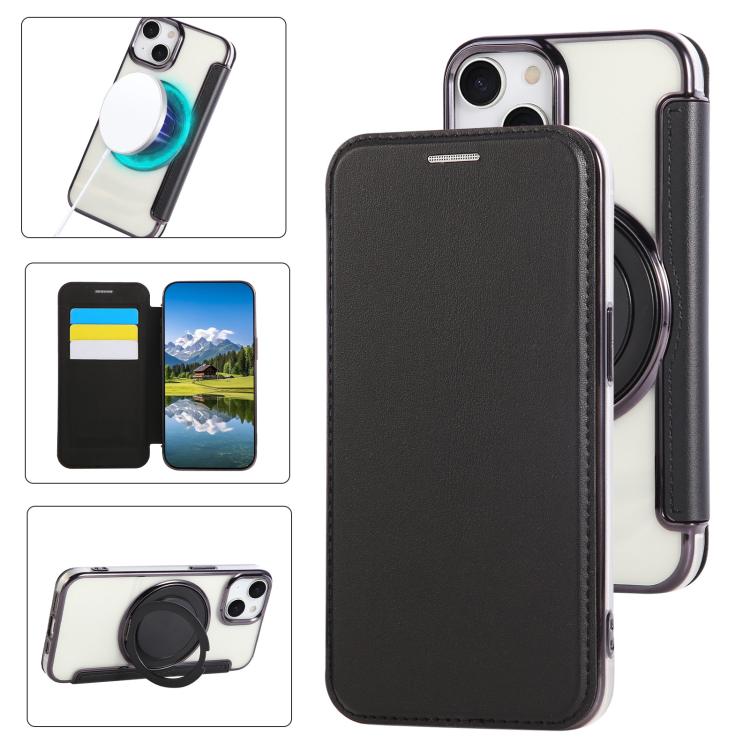 غطاء هاتف من الجلد النباتي مطلي مغناطيسي رفيع جداً مع حامل دوار، لهواتف iPhone 15، iPhone 14 / 13، iPhone 14 Pro، iPhone 14 Pro Max، iPhone 13 Pro Max، iPhone 13 Pro