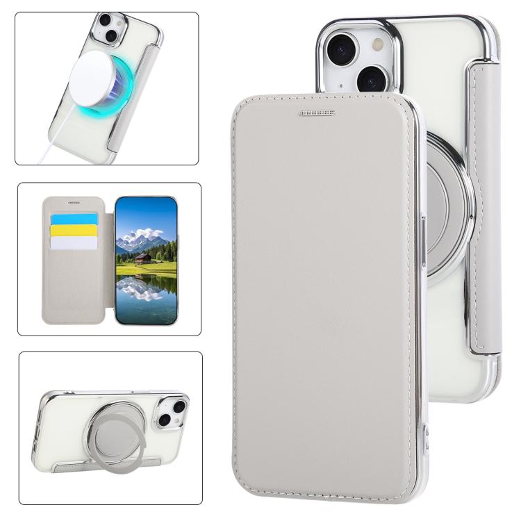 غطاء هاتف من الجلد النباتي مطلي مغناطيسي رفيع جداً مع حامل دوار، لهواتف iPhone 15، iPhone 14 / 13، iPhone 14 Pro، iPhone 14 Pro Max، iPhone 13 Pro Max، iPhone 13 Pro