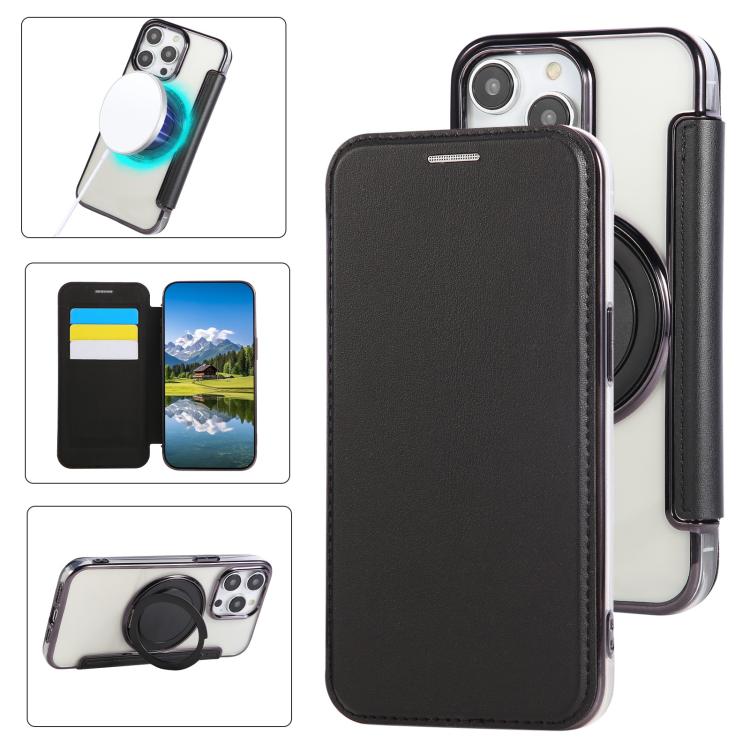 غطاء هاتف من الجلد النباتي مطلي مغناطيسي رفيع جداً مع حامل دوار، لهواتف iPhone 15، iPhone 14 / 13، iPhone 14 Pro، iPhone 14 Pro Max، iPhone 13 Pro Max، iPhone 13 Pro