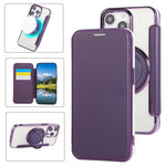 غطاء هاتف من الجلد النباتي مطلي مغناطيسي رفيع جداً مع حامل دوار، لهواتف iPhone 15، iPhone 14 / 13، iPhone 14 Pro، iPhone 14 Pro Max، iPhone 13 Pro Max، iPhone 13 Pro