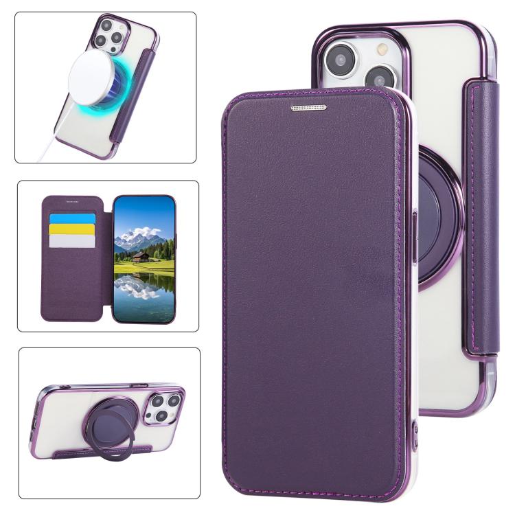 غطاء هاتف من الجلد النباتي مطلي مغناطيسي رفيع جداً مع حامل دوار، لهواتف iPhone 15، iPhone 14 / 13، iPhone 14 Pro، iPhone 14 Pro Max، iPhone 13 Pro Max، iPhone 13 Pro