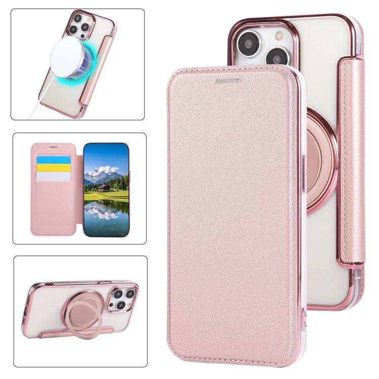 غطاء هاتف من الجلد النباتي مطلي مغناطيسي رفيع جداً مع حامل دوار، لهواتف iPhone 15، iPhone 14 / 13، iPhone 14 Pro، iPhone 14 Pro Max، iPhone 13 Pro Max، iPhone 13 Pro