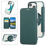 غطاء هاتف من الجلد النباتي مطلي مغناطيسي رفيع جداً مع حامل دوار، لهواتف iPhone 15، iPhone 14 / 13، iPhone 14 Pro، iPhone 14 Pro Max، iPhone 13 Pro Max، iPhone 13 Pro