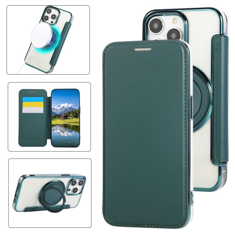 غطاء هاتف من الجلد النباتي مطلي مغناطيسي رفيع جداً مع حامل دوار، لهواتف iPhone 15، iPhone 14 / 13، iPhone 14 Pro، iPhone 14 Pro Max، iPhone 13 Pro Max، iPhone 13 Pro