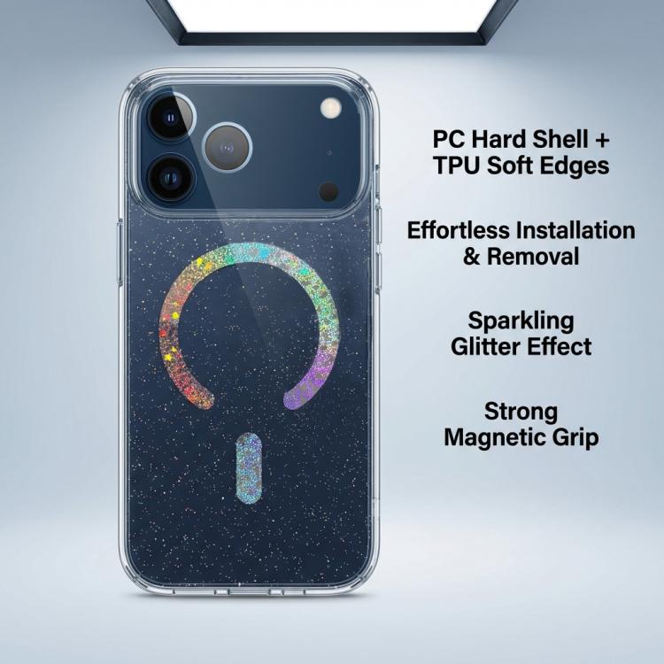 حافظة هاتف TPU مغناطيسية مع بريق، لهواتف iPhone 17 Pro Max، iPhone 17 Pro