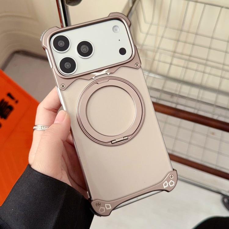 غطاء هاتف مغناطيسي بدون إطار مع حامل دوار 360 درجة بلون أصلي من جاكوار، لهواتف iPhone 17 Pro Max، iPhone 17 Pro