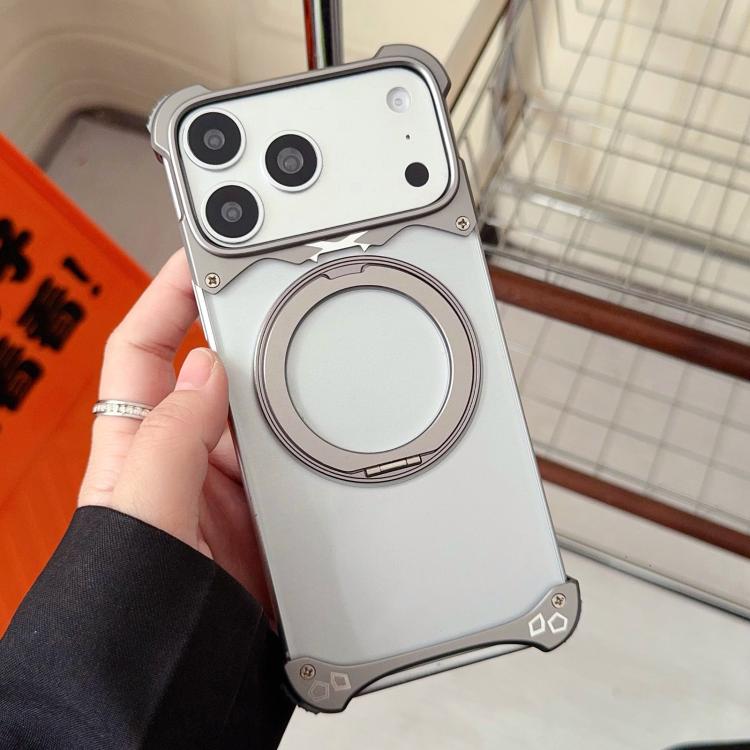 غطاء هاتف مغناطيسي بدون إطار مع حامل دوار 360 درجة بلون أصلي من جاكوار، لهواتف iPhone 17 Pro Max، iPhone 17 Pro