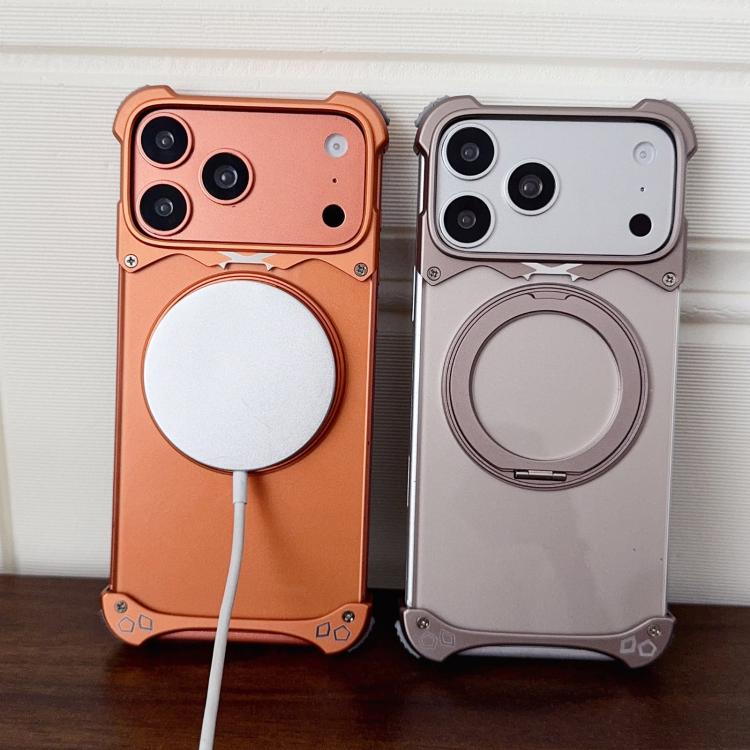 غطاء هاتف مغناطيسي بدون إطار مع حامل دوار 360 درجة بلون أصلي من جاكوار، لهواتف iPhone 17 Pro Max، iPhone 17 Pro
