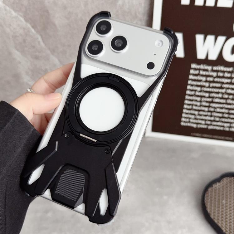 غطاء هاتف مغناطيسي بدون إطار مع حامل دوار 360 درجة بتصميم سيارة سباق معدني، لهواتف iPhone 17 Pro Max، iPhone 17 Pro