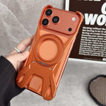 غطاء هاتف مغناطيسي بدون إطار مع حامل دوار 360 درجة بتصميم سيارة سباق معدني، لهواتف iPhone 17 Pro Max، iPhone 17 Pro